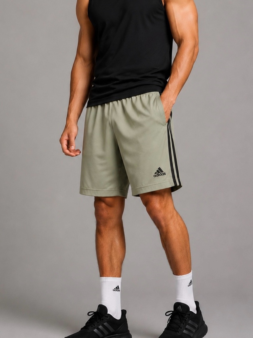 Adidas Performance Shorts Men’s L Sage Green 3-Stripe Training